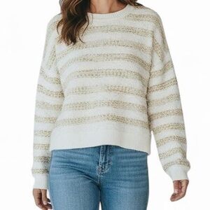 Endless Rose Ivory Gold Lurex Knit Sweater Size M Quiet Luxury Minimalist NWT